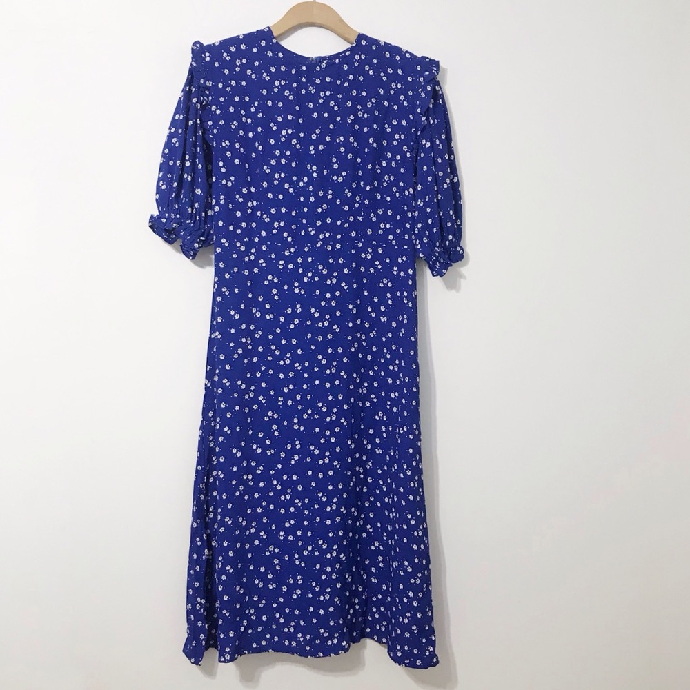 Faithfull the Brand Jean Marie Betina Ditsy Floral Midi Dress Blue Size 4/S